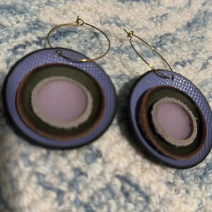 Handmade Portuguese leather disc nest statement earrings ￼